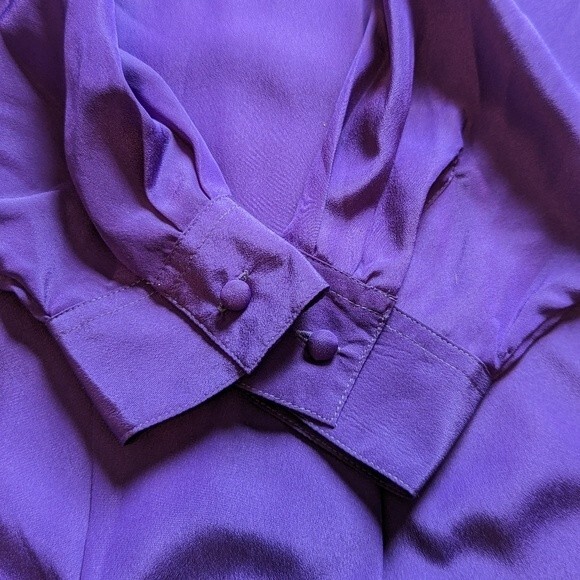 Justine Todd Vintage 80s Purple Ruffled Long Sleeve High Neck Blouse SZ 8 Large - Picture 5 of 7